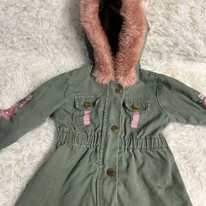Little Lass Green Coat with Pink Accents